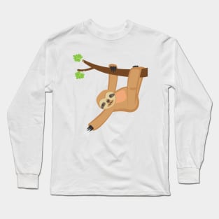 Cute Kawaii Sloth on a tree Kid Design Long Sleeve T-Shirt